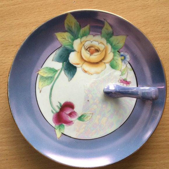 Vintage Noritake Hand painted Candy dish Finger loop floral lusterware Japan - Picture 4 of 9